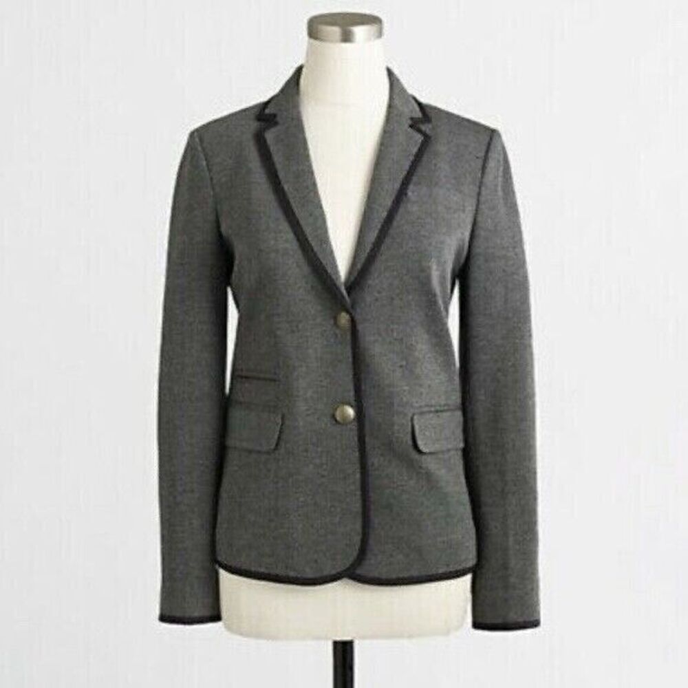 J Crew Factory Tipped Stretch Knit Blazer Jacket Women's 12 Gray Black Career